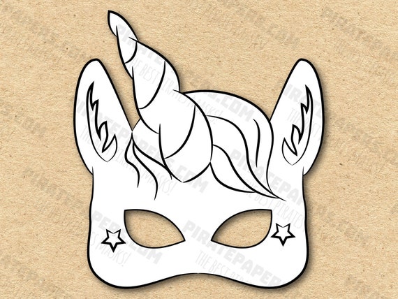 Unicorn mask printable coloring paper diy for kids and adults pdf template instant download for birthdays halloween party costumes