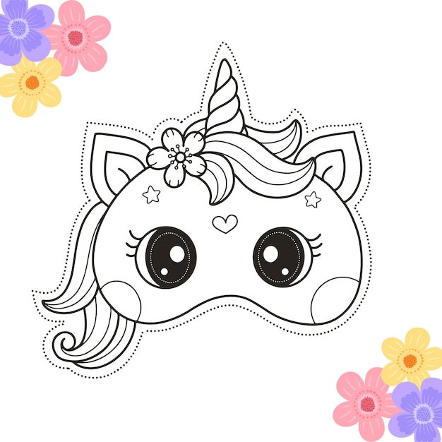 Premium vector coloring page of diy unicorn crafts masks for kids printable template