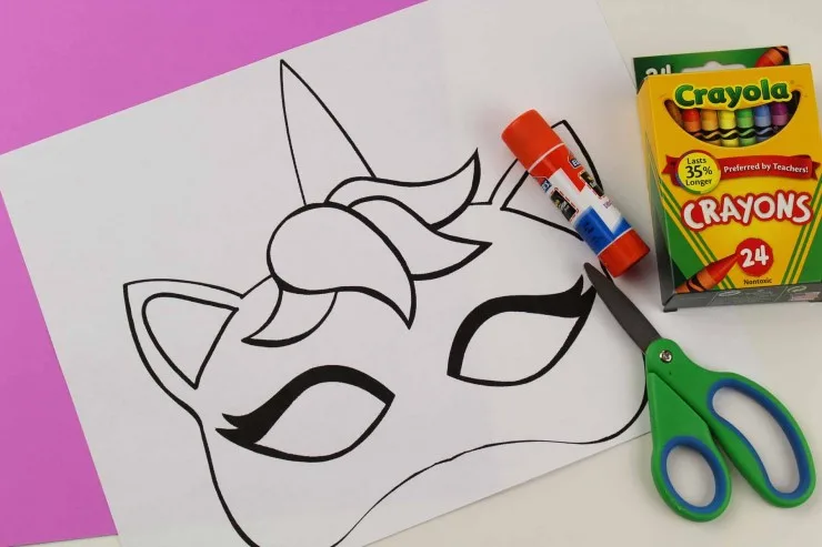 Unicorn mask craft printable colouring sheet mask