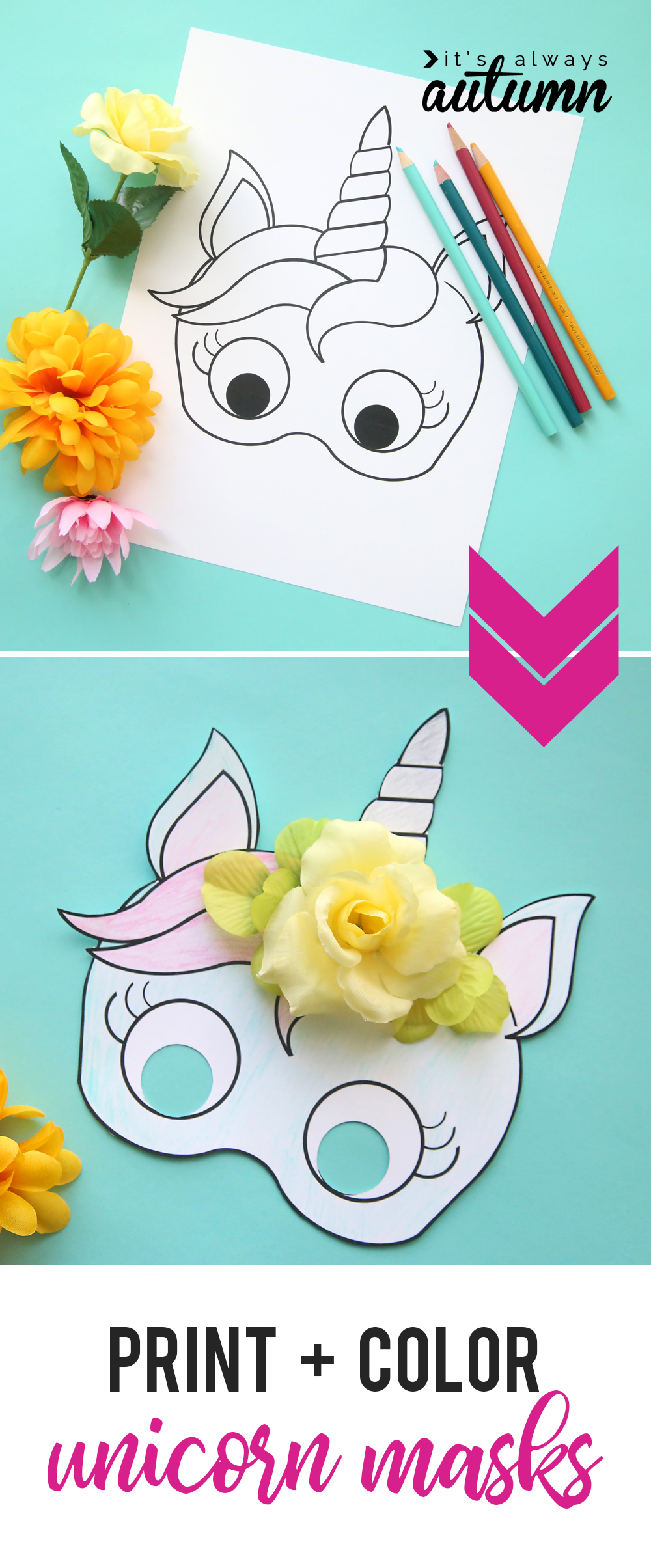 Unicorn masks to print and color free printable