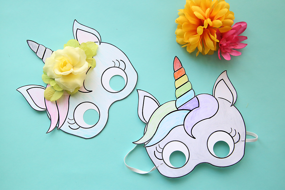 Unicorn masks to print and color free printable