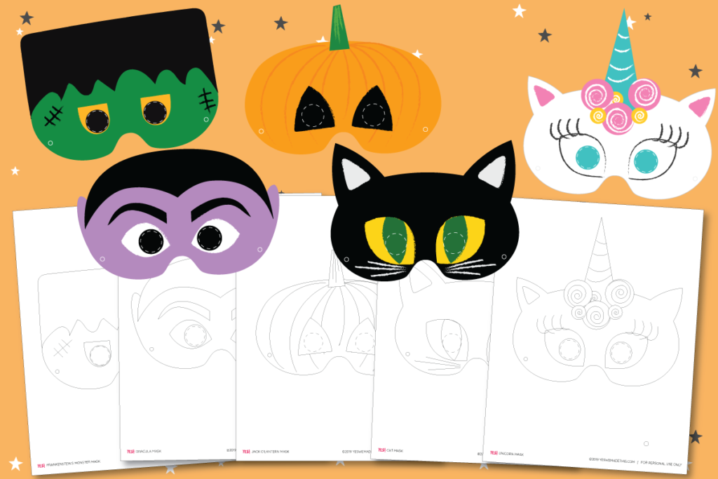 Diy kids halloween masks coloring template