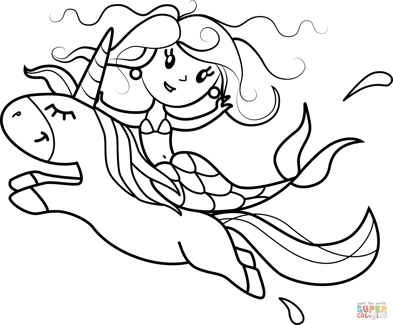 Mermaid and unicorn coloring page free printable coloring pages