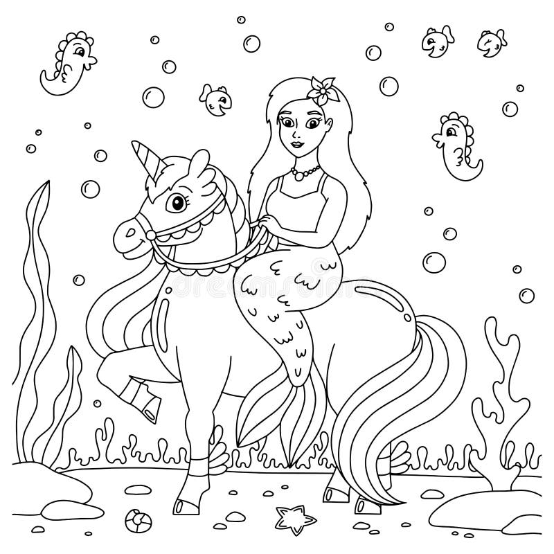 Mermaid unicorn coloring page stock illustrations â mermaid unicorn coloring page stock illustrations vectors clipart