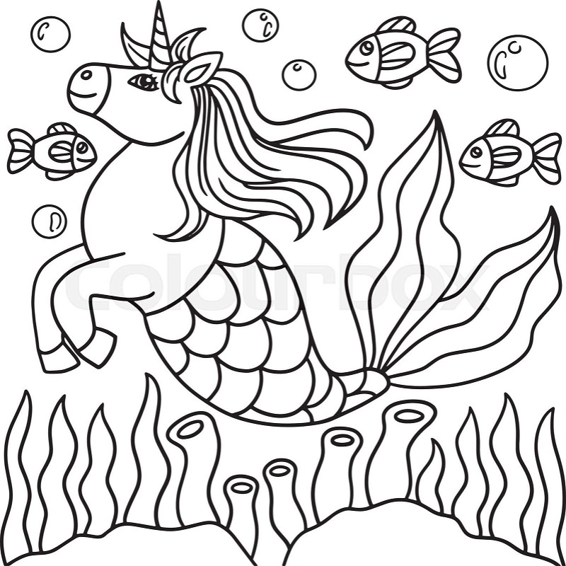 Unicorn mermaid coloring page for kids stock vector