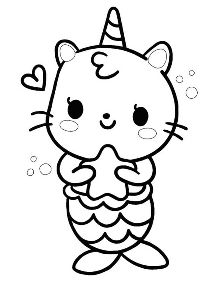 Unicorn cat mermaid coloring page