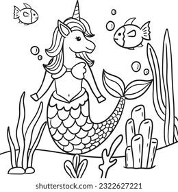 Hand made unicorn mermaid coloring page stock vector royalty free