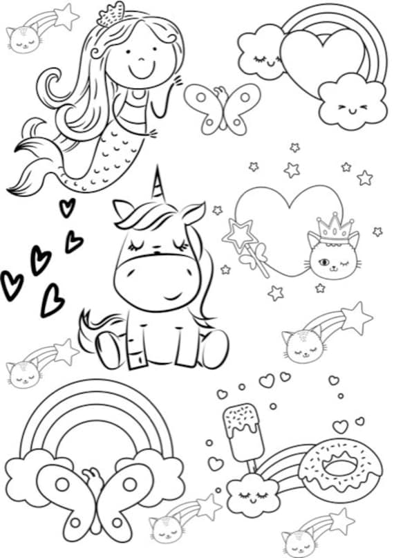 Girls unicorn mermaid coloring page