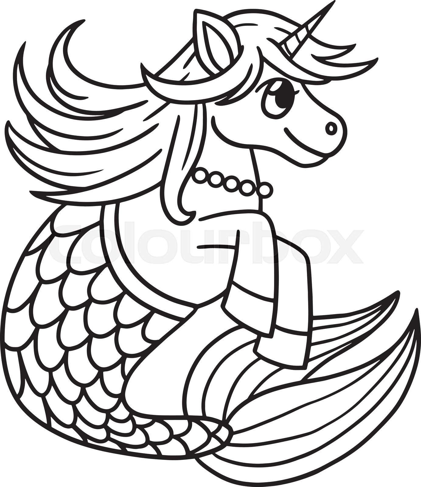 Mermaid unicorn isolated coloring page for kids stock vector