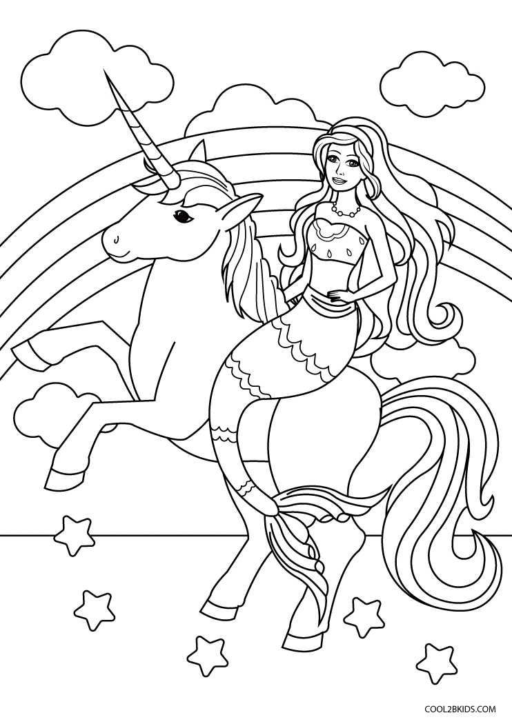 Free printable unicorn mermaid coloring pages for kids