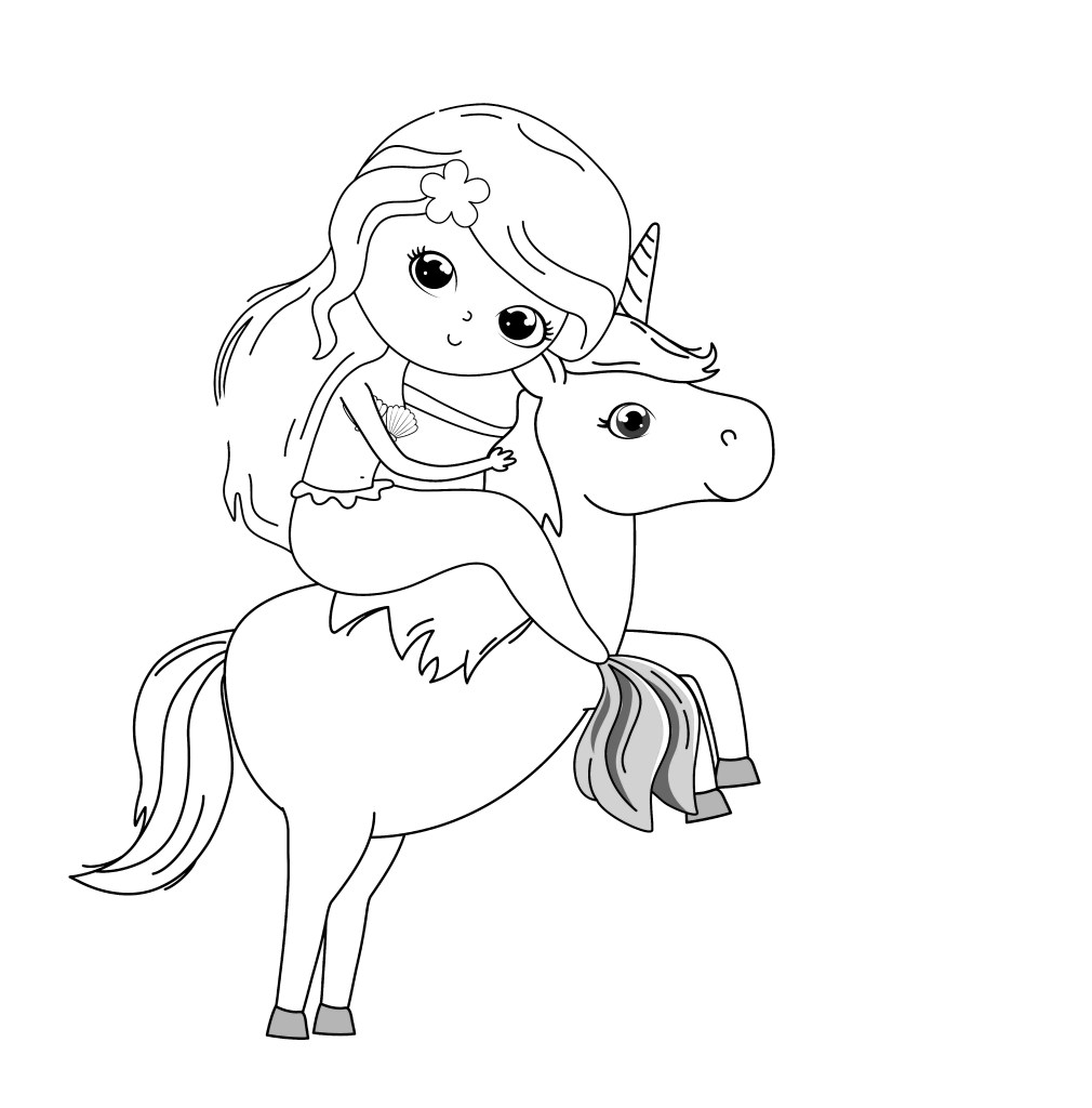 Coloring pages unicorn with a mermaid cute coloring book online