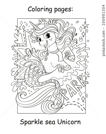 Cute beautiful unicorn mermaid coloring book