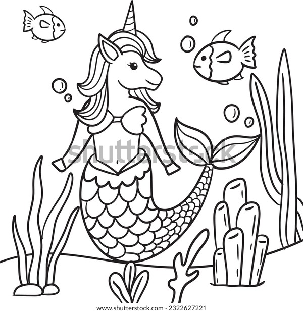 Hand made unicorn mermaid coloring page stock vector royalty free