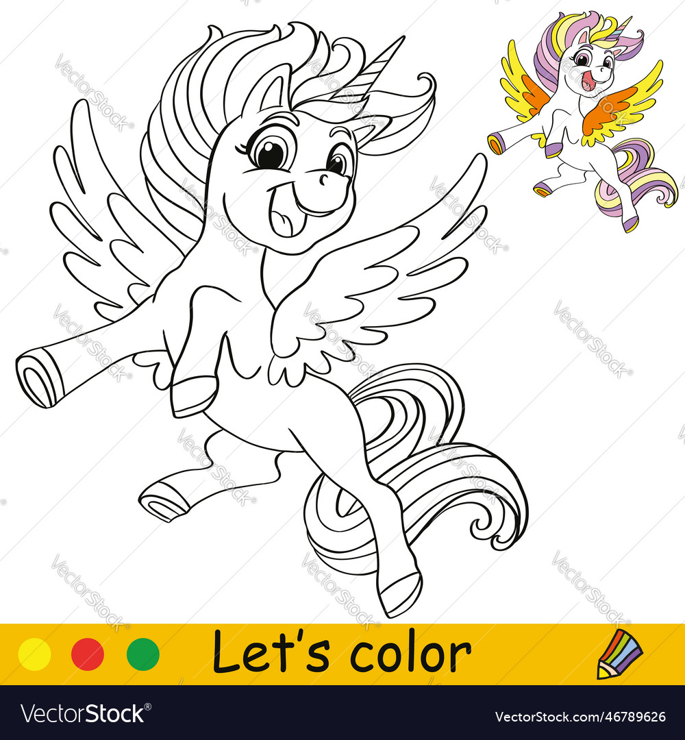 Unicorn coloring page with template royalty free vector