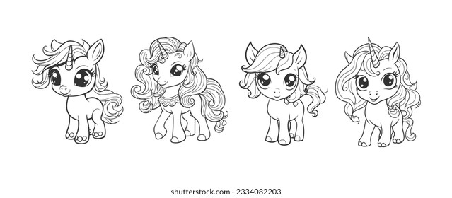 Cute pony unicorn cartoon line art stock vector royalty free