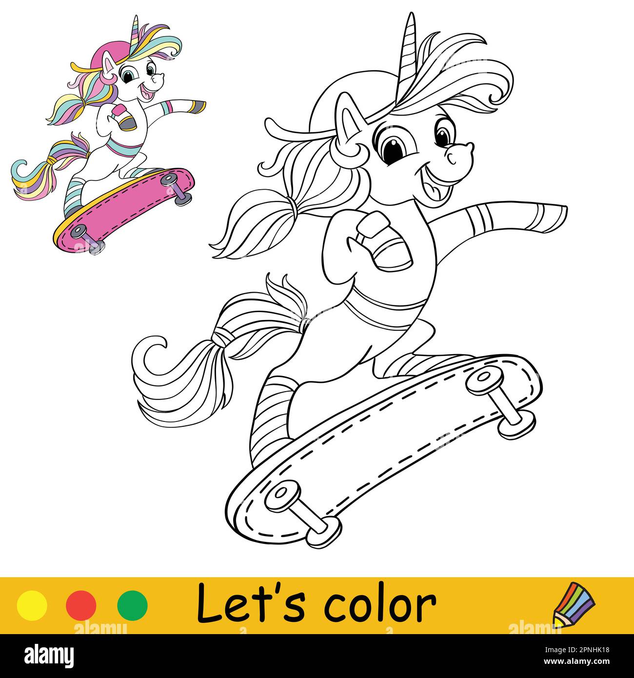 Unicorn coloring page with template vector illustration stock vector image art