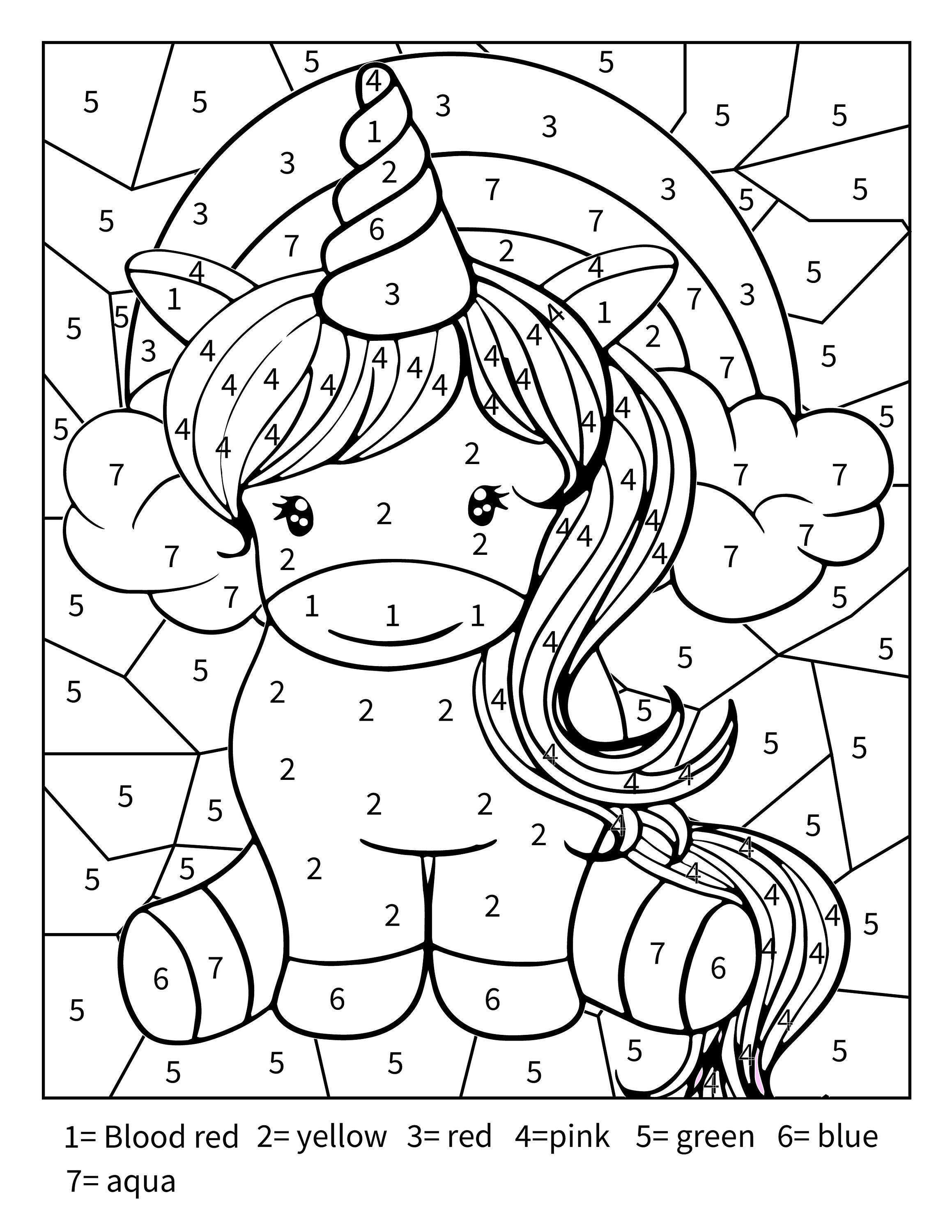 Printable unicorn color by numbers page for toddlers kids and adults instant download