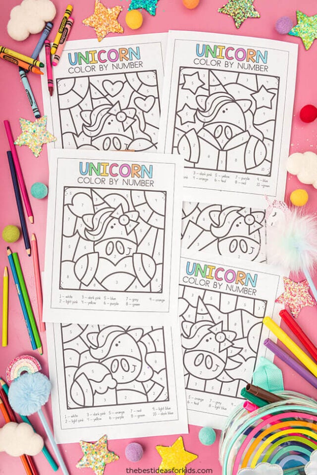 Unicorn color by number free printables