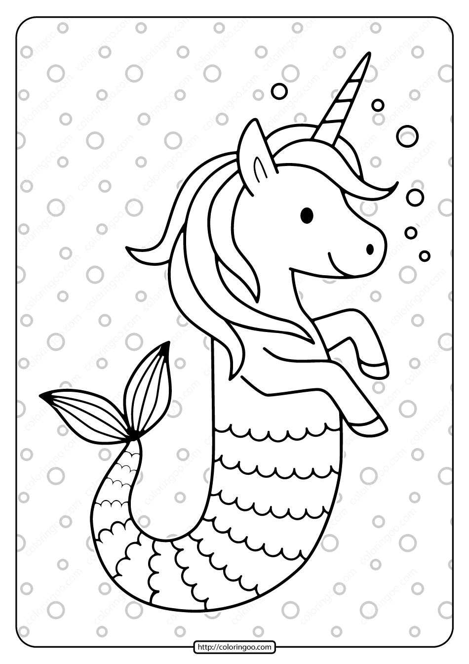 Colorful unicorn seahorse coloring page