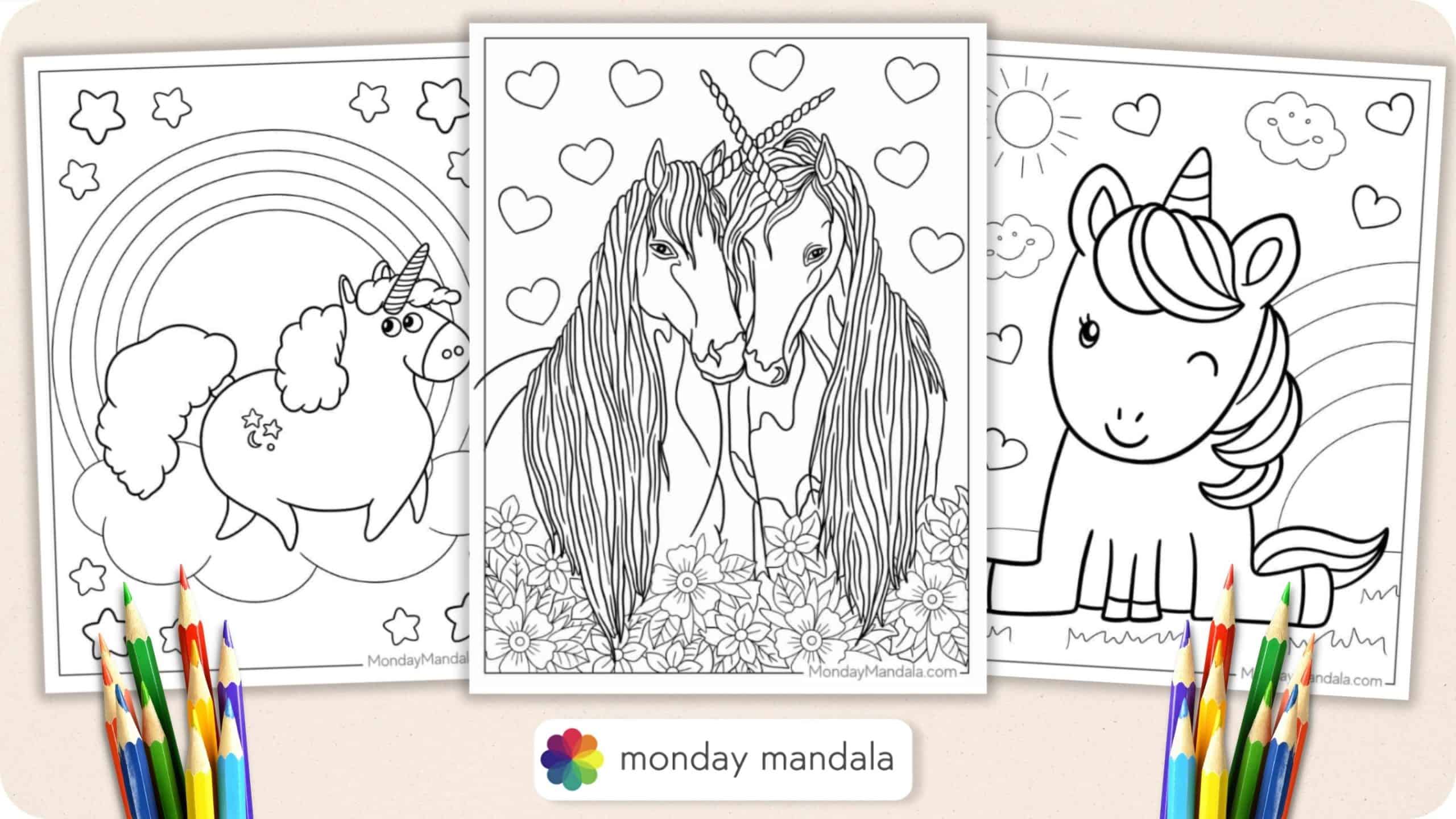 Unicorn coloring pages free pdf printables