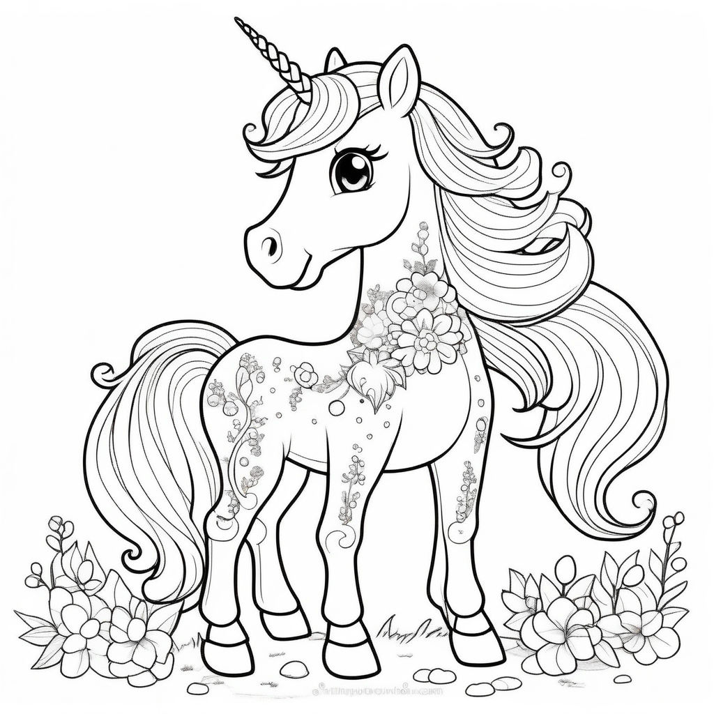 Coloring page unicorn riding a rainbow