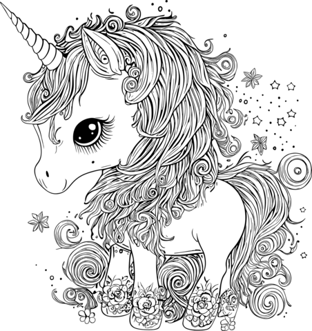 Cute detailed unicorn coloring page free printable coloring pages