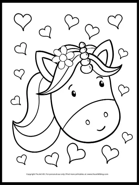 Hearts and unicorn coloring page â the art kit