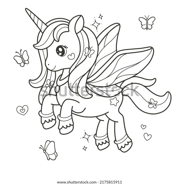 Unicorn butterfly printable coloring page stock vector royalty free