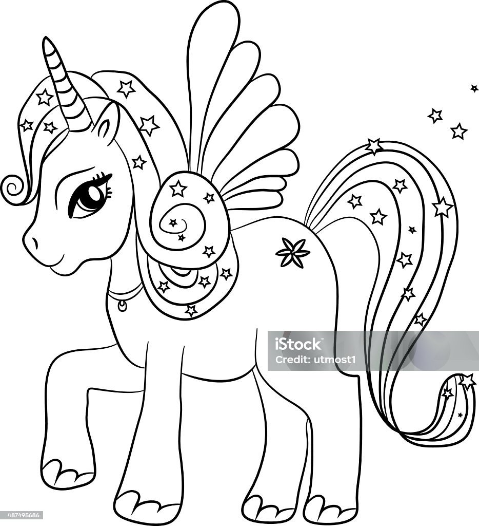 Unicorn coloring page for kids stock illustration