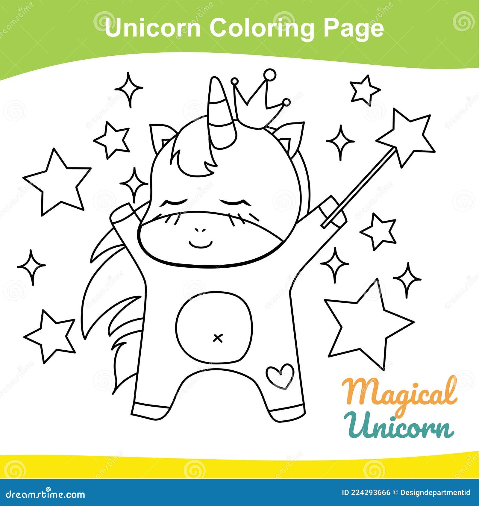 Unicorn coloring worksheet page coloring magical unicorn worksheet page educational printable coloring worksheet stock vector