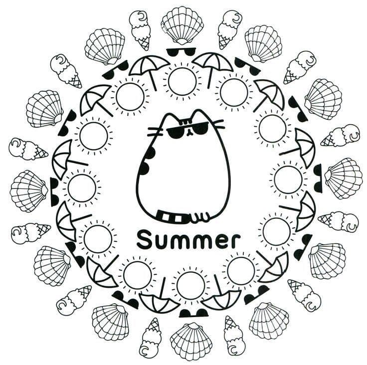 Summer pusheen coloring page