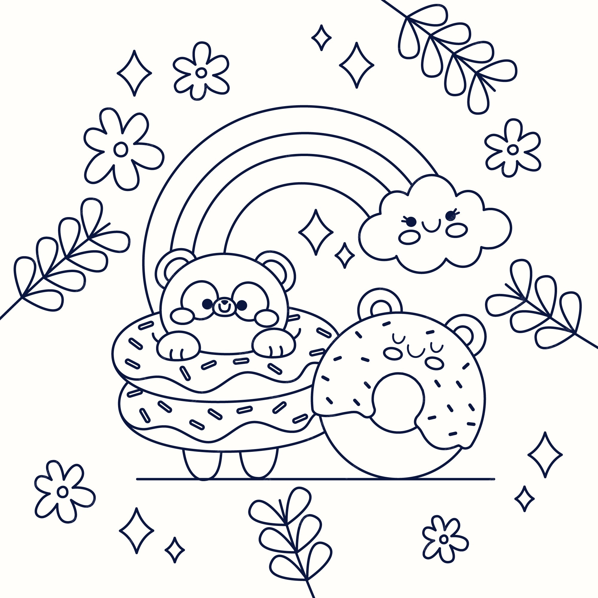 Free vector flat design kawaii coloring book illustration