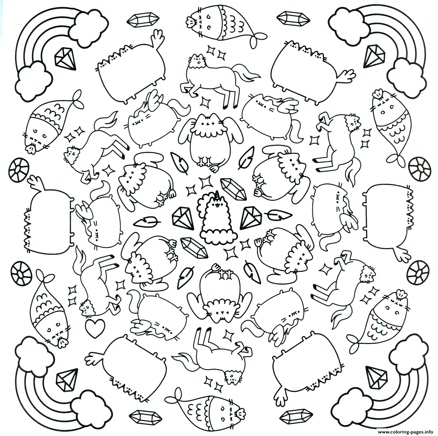 Pusheen the cat mermaid unicorn fantasy coloring page printable