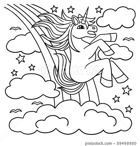 Unicorn sliding over the rainbow coloring page