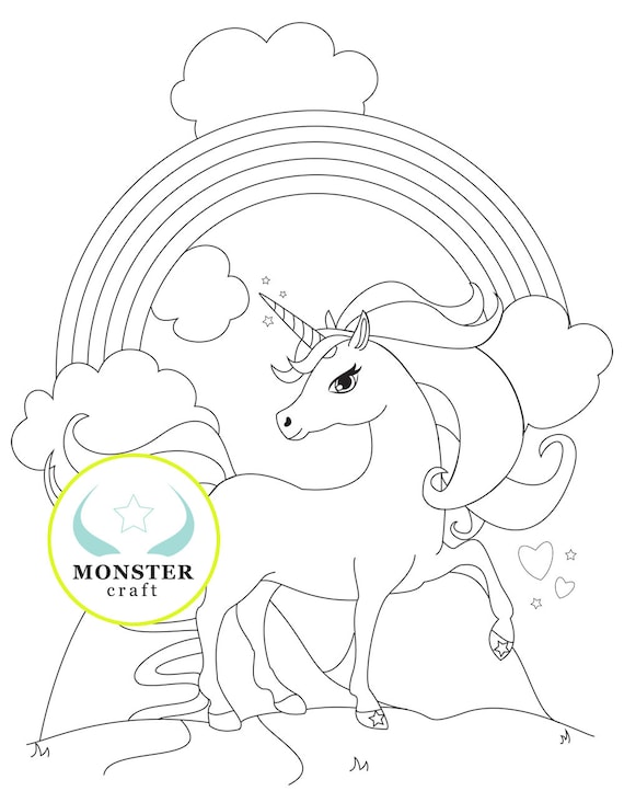 Printable unicorn and rainbow coloring page fantasy digital download download now