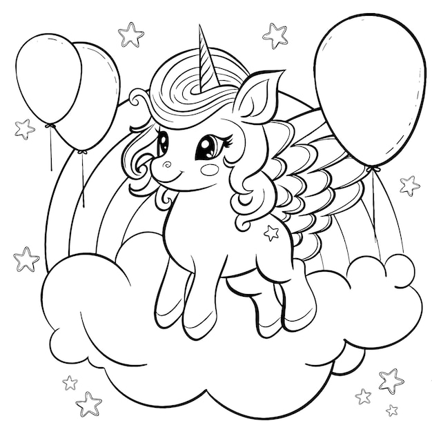 Premium vector coloring pages cute unicorn and rainbow