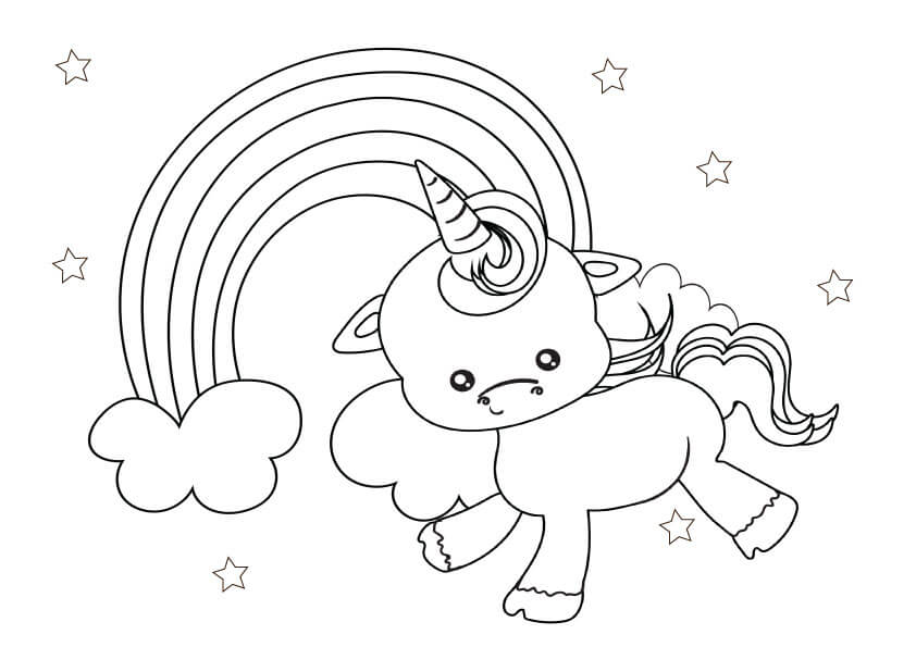 Cute unicorn and rainbow coloring page