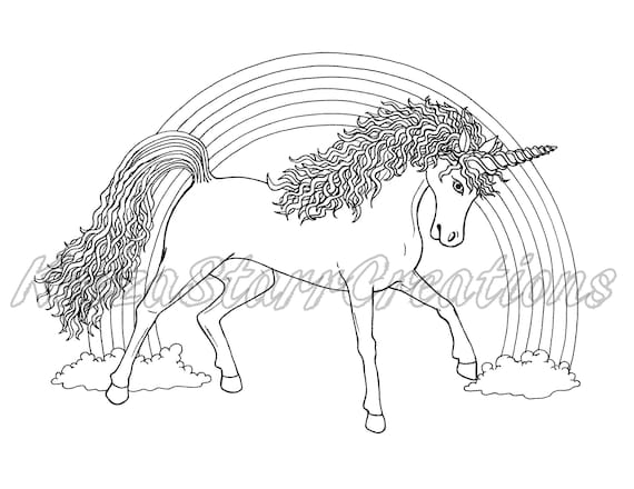 Unicorn rainbow printable coloring page