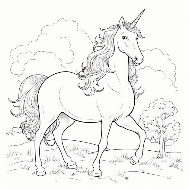 Premium ai image unique coloring pages of unicorns realistic playful and beautiful designs