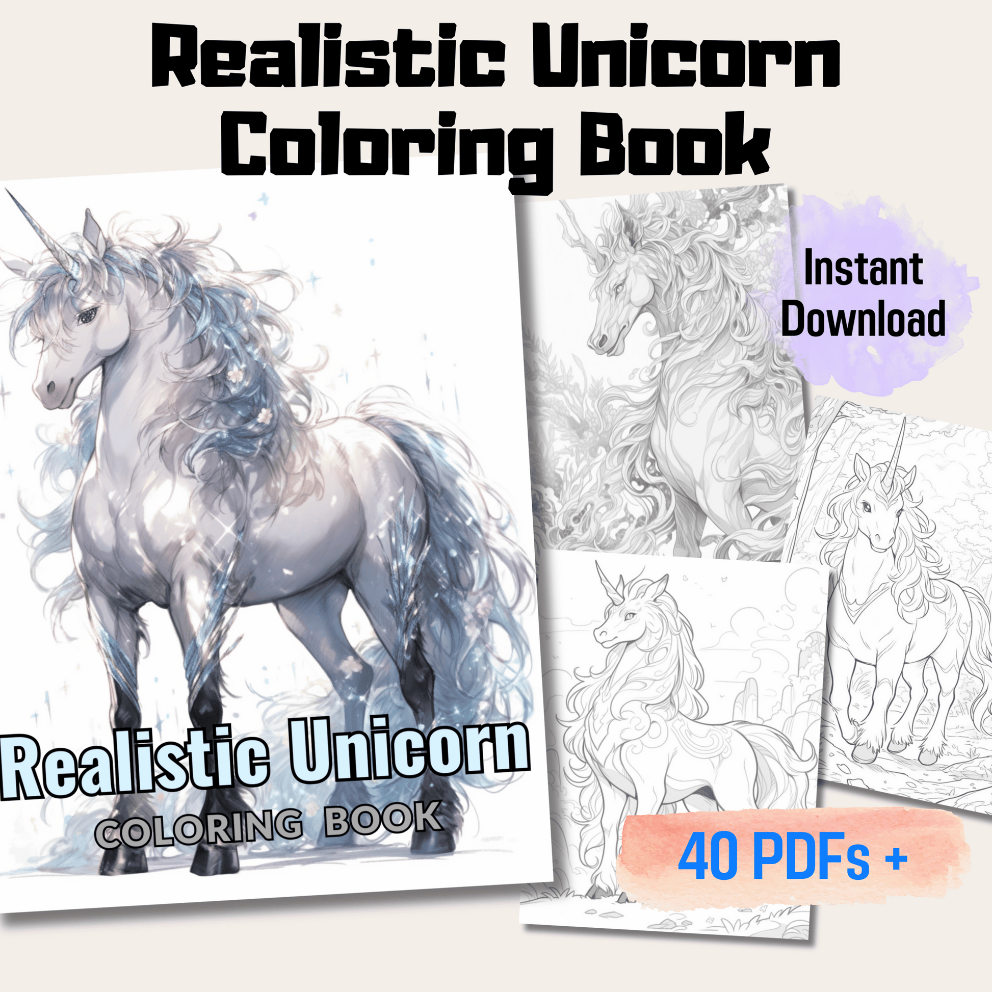 Pages realistic unicorn grayscale coloring book instant download â funny print for you