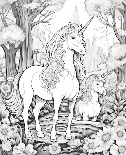 Premium ai image unicorn coloring pages for kids and adults