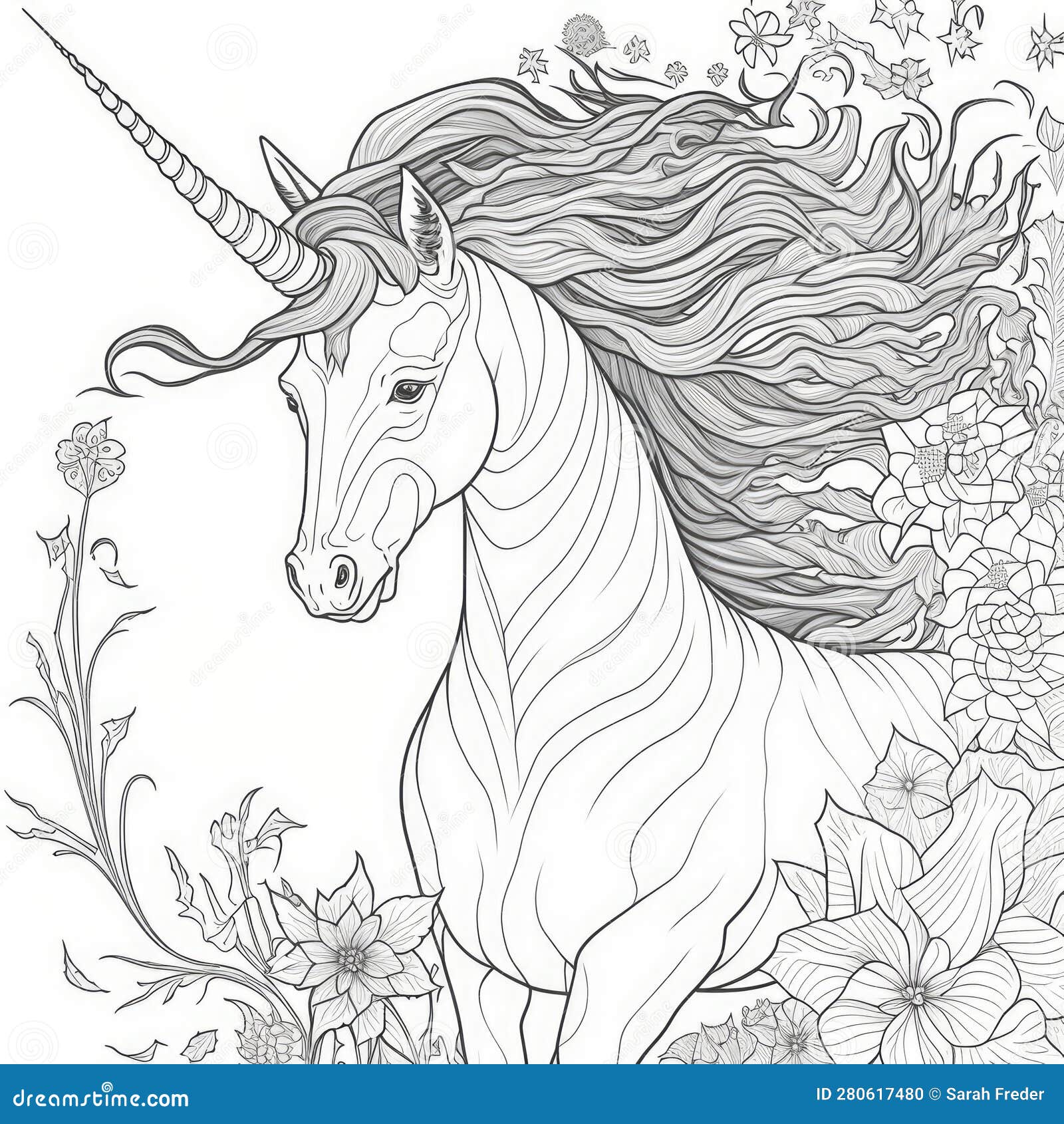 Unicorn coloring pages for kids and adults stock illustration