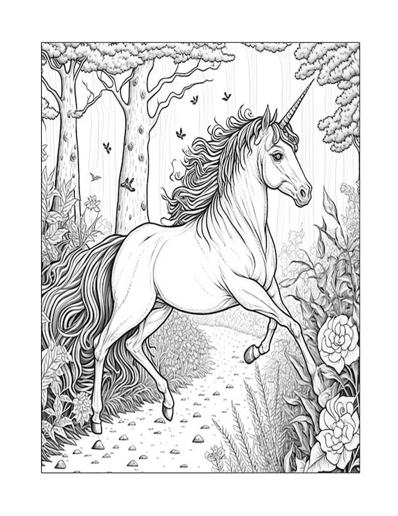 Unicorn coloring page for kids and adults who experience adhd anxiety relaxin meditation instant digital download pdf file