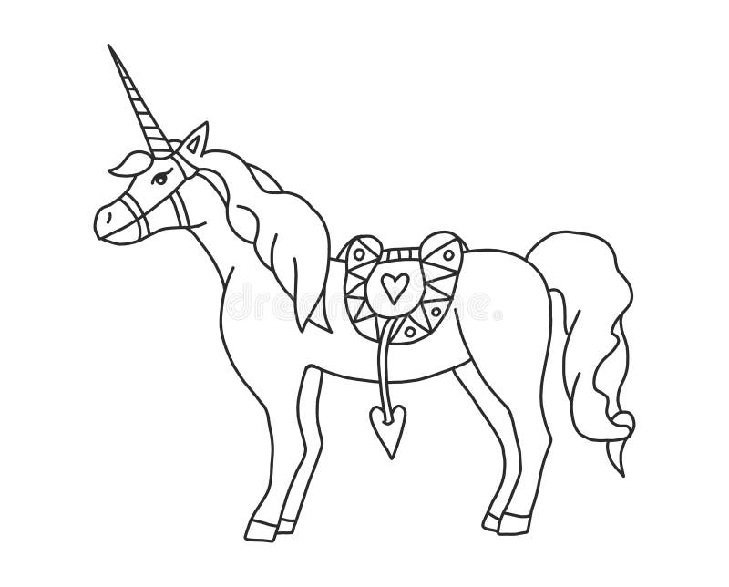 Vector coloring with realistic unicorn coloring pages for adults and children with a magic horse for creativity stock illustration