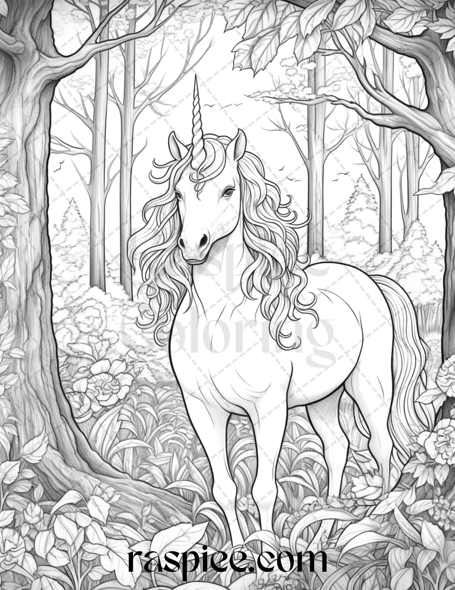 Enchanted unicorns grayscale coloring pages printable for adults p â coloring