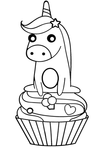 Unicorn on cupcake coloring page free printable coloring pages