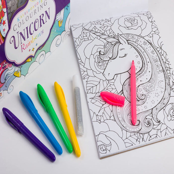 Kaleidoscope colouring unicorn rainbows â