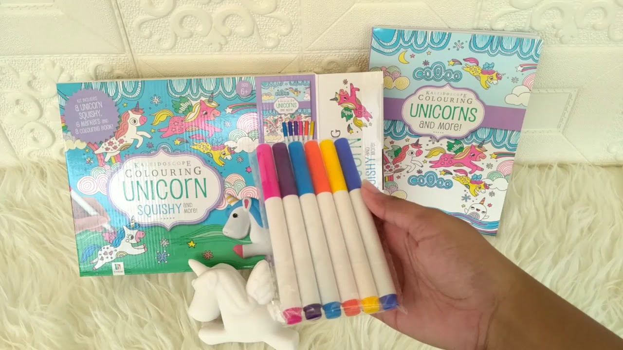 Kaleidoscope colouring unicorn squishy with a unicorn squishy marker and colouring book