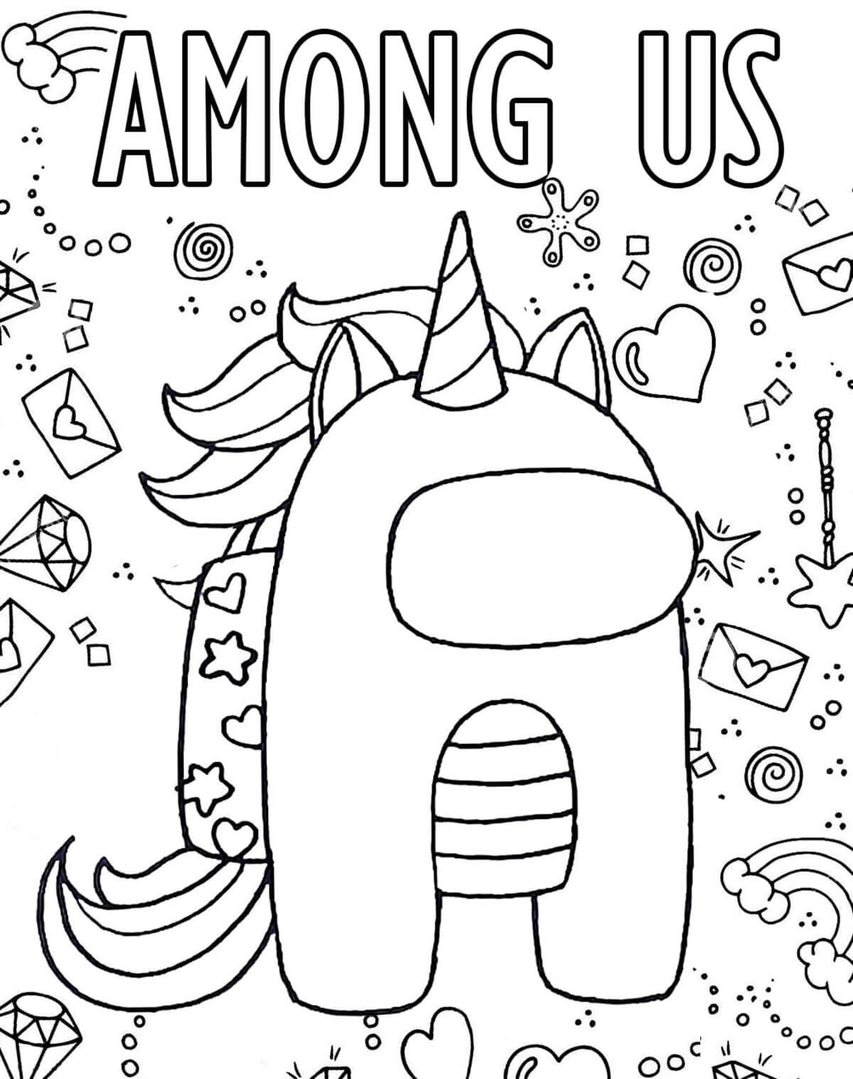 Coloring pages among us unicorn coloring page