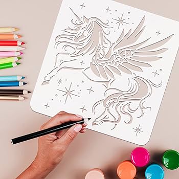 Fingerinspire unicorn stencil xinch reusable unicorn pegasus drawing template unicorn and star pattern craft stencil dream theme stencil for painting on wall wood fabric and furniture